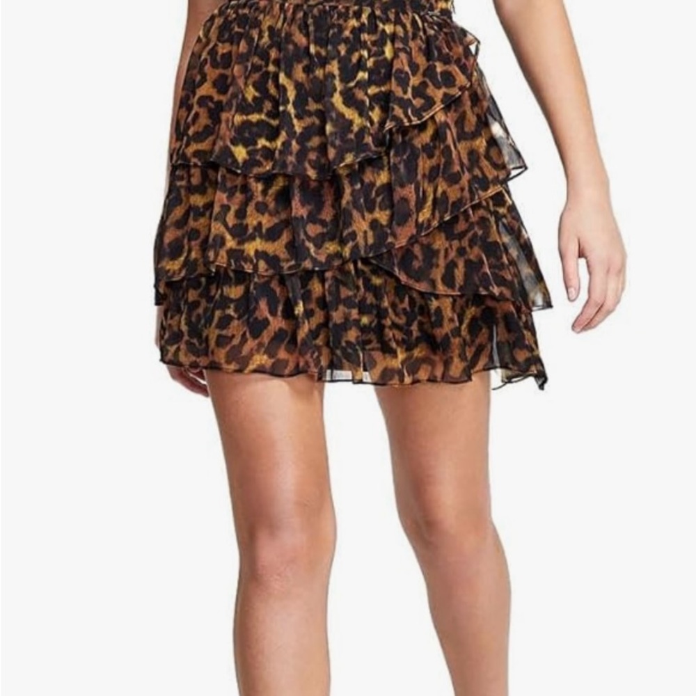 Guess Leopard Print Tiered Skirt
